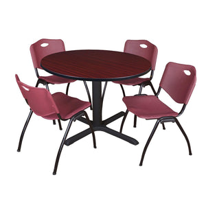 Cain Round Breakroom Table and Chair Package, Cain 48" Round X-Base Breakroom Table with 4 "M" Stack Chairs