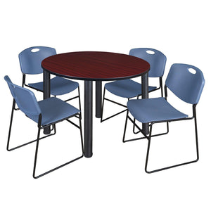 Kee Round Breakroom Table and Chair Package, Kee 48" Round Post-Leg Breakroom Table with 4 Zeng Stack Chairs