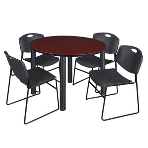 Kee Round Breakroom Table and Chair Package, Kee 48" Round Post-Leg Breakroom Table with 4 Zeng Stack Chairs