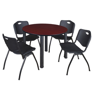 Kee Round Breakroom Table and Chair Package, Kee 48" Round Post-Leg Breakroom Table with 4 "M" Stack Chairs