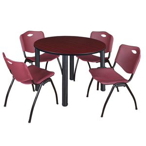 Kee Round Breakroom Table and Chair Package, Kee 48" Round Post-Leg Breakroom Table with 4 "M" Stack Chairs