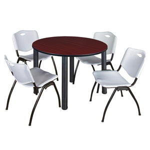 Kee Round Breakroom Table and Chair Package, Kee 48" Round Post-Leg Breakroom Table with 4 "M" Stack Chairs