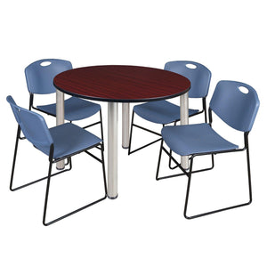 Kee Round Breakroom Table and Chair Package, Kee 48" Round Post-Leg Breakroom Table with 4 Zeng Stack Chairs
