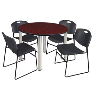 Kee Round Breakroom Table and Chair Package, Kee 48" Round Post-Leg Breakroom Table with 4 Zeng Stack Chairs