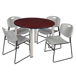 Kee Round Breakroom Table and Chair Package, Kee 48" Round Post-Leg Breakroom Table with 4 Zeng Stack Chairs