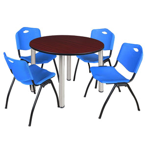 Kee Round Breakroom Table and Chair Package, Kee 48" Round Post-Leg Breakroom Table with 4 "M" Stack Chairs
