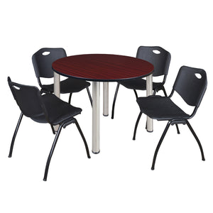 Kee Round Breakroom Table and Chair Package, Kee 48" Round Post-Leg Breakroom Table with 4 "M" Stack Chairs