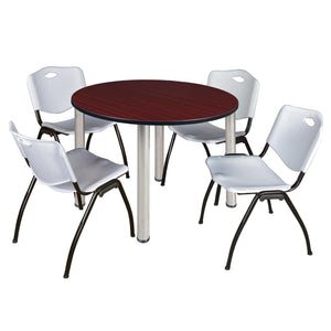 Kee Round Breakroom Table and Chair Package, Kee 48" Round Post-Leg Breakroom Table with 4 "M" Stack Chairs