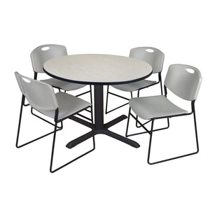Cain Round Breakroom Table and Chair Package, Cain 48" Round X-Base Breakroom Table with 4 Zeng Stack Chairs