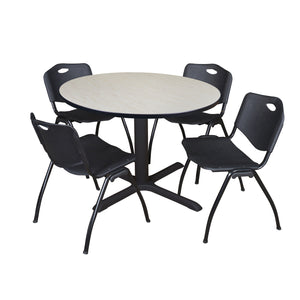 Cain Round Breakroom Table and Chair Package, Cain 48" Round X-Base Breakroom Table with 4 "M" Stack Chairs