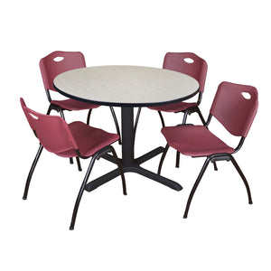 Cain Round Breakroom Table and Chair Package, Cain 48" Round X-Base Breakroom Table with 4 "M" Stack Chairs
