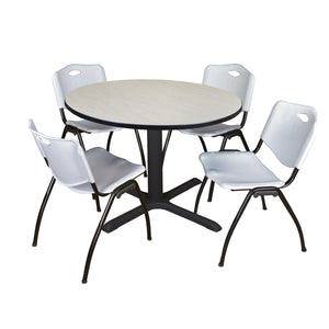 Cain Round Breakroom Table and Chair Package, Cain 48" Round X-Base Breakroom Table with 4 "M" Stack Chairs