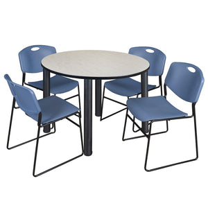 Kee Round Breakroom Table and Chair Package, Kee 48" Round Post-Leg Breakroom Table with 4 Zeng Stack Chairs