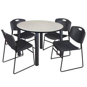 Kee Round Breakroom Table and Chair Package, Kee 48" Round Post-Leg Breakroom Table with 4 Zeng Stack Chairs