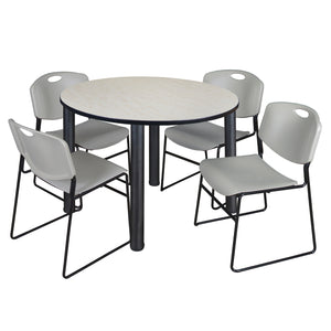 Kee Round Breakroom Table and Chair Package, Kee 48" Round Post-Leg Breakroom Table with 4 Zeng Stack Chairs
