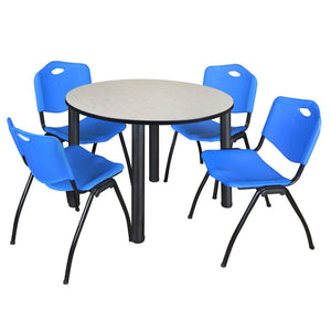 Kee Round Breakroom Table and Chair Package, Kee 48" Round Post-Leg Breakroom Table with 4 "M" Stack Chairs