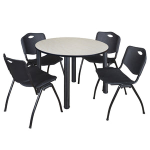 Kee Round Breakroom Table and Chair Package, Kee 48" Round Post-Leg Breakroom Table with 4 "M" Stack Chairs