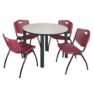 Kee Round Breakroom Table and Chair Package, Kee 48" Round Post-Leg Breakroom Table with 4 "M" Stack Chairs