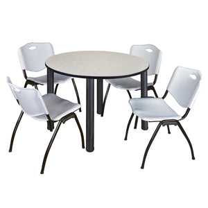 Kee Round Breakroom Table and Chair Package, Kee 48" Round Post-Leg Breakroom Table with 4 "M" Stack Chairs