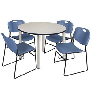 Kee Round Breakroom Table and Chair Package, Kee 48" Round Post-Leg Breakroom Table with 4 Zeng Stack Chairs