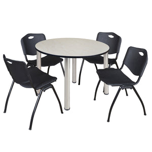 Kee Round Breakroom Table and Chair Package, Kee 48" Round Post-Leg Breakroom Table with 4 "M" Stack Chairs