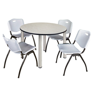 Kee Round Breakroom Table and Chair Package, Kee 48" Round Post-Leg Breakroom Table with 4 "M" Stack Chairs