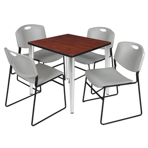 Kahlo Square Breakroom Table and Chair Package, 30" Square Kahlo Tapered Leg Breakroom Table with 4 Zeng Stack Chairs