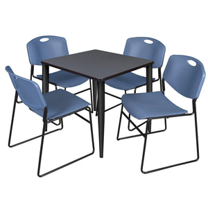 Kahlo Square Breakroom Table and Chair Package, 30" Square Kahlo Tapered Leg Breakroom Table with 4 Zeng Stack Chairs