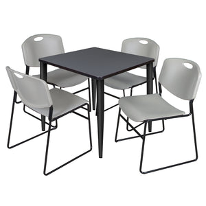 Kahlo Square Breakroom Table and Chair Package, 30" Square Kahlo Tapered Leg Breakroom Table with 4 Zeng Stack Chairs