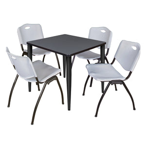 Kahlo Square Breakroom Table and Chair Package, 30" Square Kahlo Tapered Leg Breakroom Table with 4 "M" Stack Chairs
