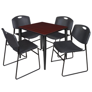 Kahlo Square Breakroom Table and Chair Package, 30" Square Kahlo Tapered Leg Breakroom Table with 4 Zeng Stack Chairs