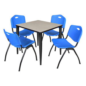 Kahlo Square Breakroom Table and Chair Package, 30" Square Kahlo Tapered Leg Breakroom Table with 4 "M" Stack Chairs