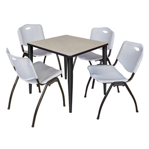 Kahlo Square Breakroom Table and Chair Package, 30" Square Kahlo Tapered Leg Breakroom Table with 4 "M" Stack Chairs
