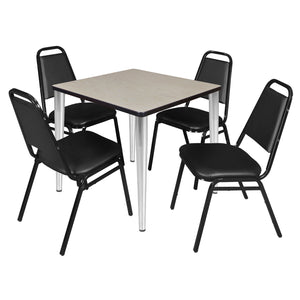 Kahlo Square Breakroom Table and Chair Package, 30" Square Kahlo Tapered Leg Breakroom Table with 4 Restaurant Stack Chairs