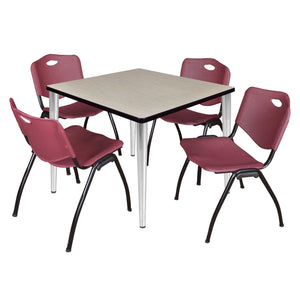 Kahlo Square Breakroom Table and Chair Package, 36" Square Kahlo Tapered Leg Breakroom Table with 4 "M" Stack Chairs