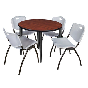Kahlo Round Breakroom Table and Chair Package, 36" Round Kahlo Tapered Leg Breakroom Table with 4 "M" Stack Chairs