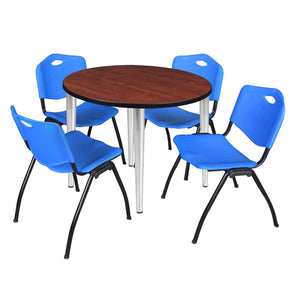 Kahlo Round Breakroom Table and Chair Package, 36" Round Kahlo Tapered Leg Breakroom Table with 4 "M" Stack Chairs
