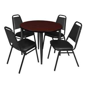 Kahlo Round Breakroom Table and Chair Package, 36" Round Kahlo Tapered Leg Breakroom Table with 4 Restaurant Stack Chairs