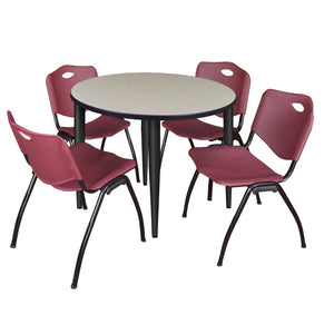 Kahlo Round Breakroom Table and Chair Package, 36" Round Kahlo Tapered Leg Breakroom Table with 4 "M" Stack Chairs
