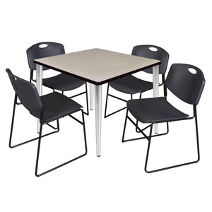 Kahlo Square Breakroom Table and Chair Package, 42" Square Kahlo Tapered Leg Breakroom Table with 4 Zeng Stack Chairs