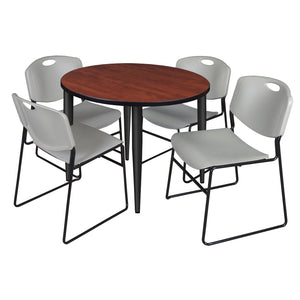 Kahlo Round Breakroom Table and Chair Package, 42" Round Kahlo Tapered Leg Breakroom Table with 4 Zeng Stack Chairs