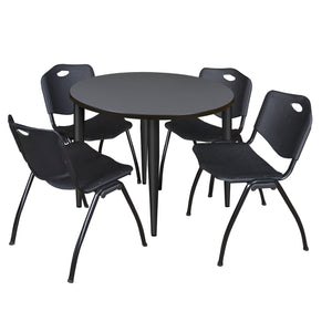 Kahlo Round Breakroom Table and Chair Package, 42" Round Kahlo Tapered Leg Breakroom Table with 4 "M" Stack Chairs