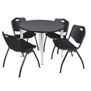 Kahlo Round Breakroom Table and Chair Package, 42" Round Kahlo Tapered Leg Breakroom Table with 4 "M" Stack Chairs