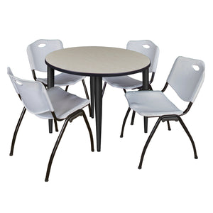 Kahlo Round Breakroom Table and Chair Package, 42" Round Kahlo Tapered Leg Breakroom Table with 4 "M" Stack Chairs
