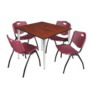 Kahlo Square Breakroom Table and Chair Package, 48" Square Kahlo Tapered Leg Breakroom Table with 4 "M" Stack Chairs