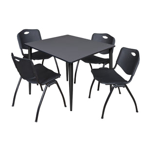 Kahlo Square Breakroom Table and Chair Package, 48" Square Kahlo Tapered Leg Breakroom Table with 4 "M" Stack Chairs