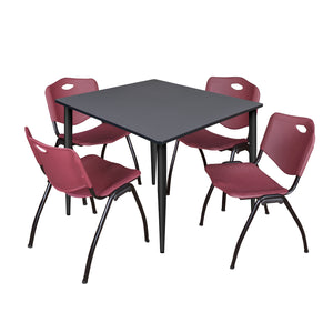 Kahlo Square Breakroom Table and Chair Package, 48" Square Kahlo Tapered Leg Breakroom Table with 4 "M" Stack Chairs