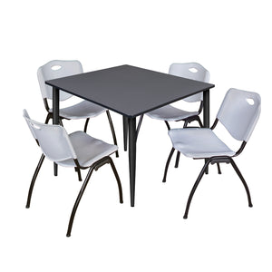 Kahlo Square Breakroom Table and Chair Package, 48" Square Kahlo Tapered Leg Breakroom Table with 4 "M" Stack Chairs