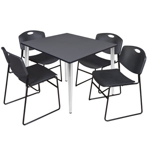 Kahlo Square Breakroom Table and Chair Package, 48" Square Kahlo Tapered Leg Breakroom Table with 4 Zeng Stack Chairs
