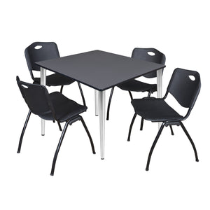 Kahlo Square Breakroom Table and Chair Package, 48" Square Kahlo Tapered Leg Breakroom Table with 4 "M" Stack Chairs